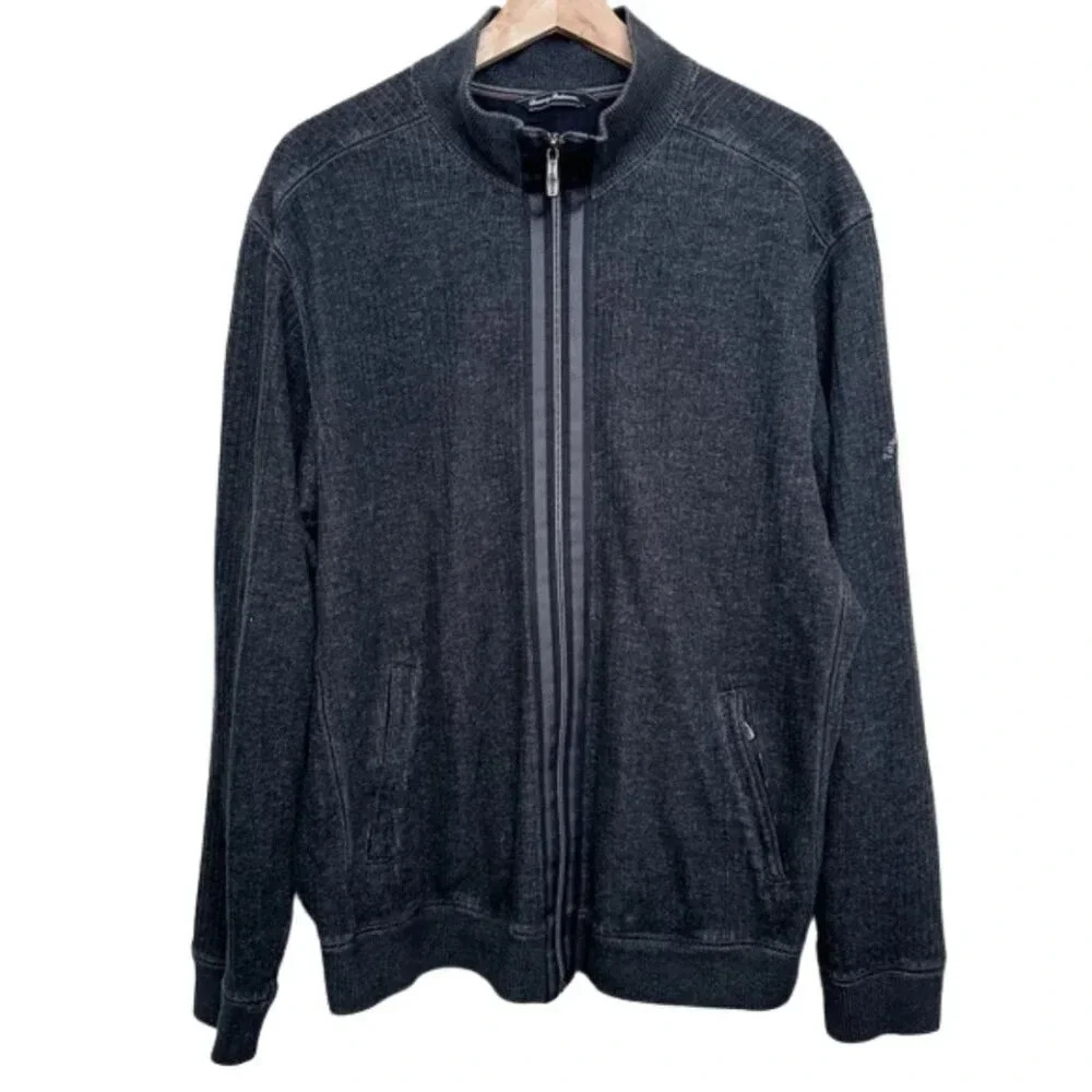 Tommy Bahama Mens Xlarge Ribbed Cotton Full Zip Jacket Grey Color